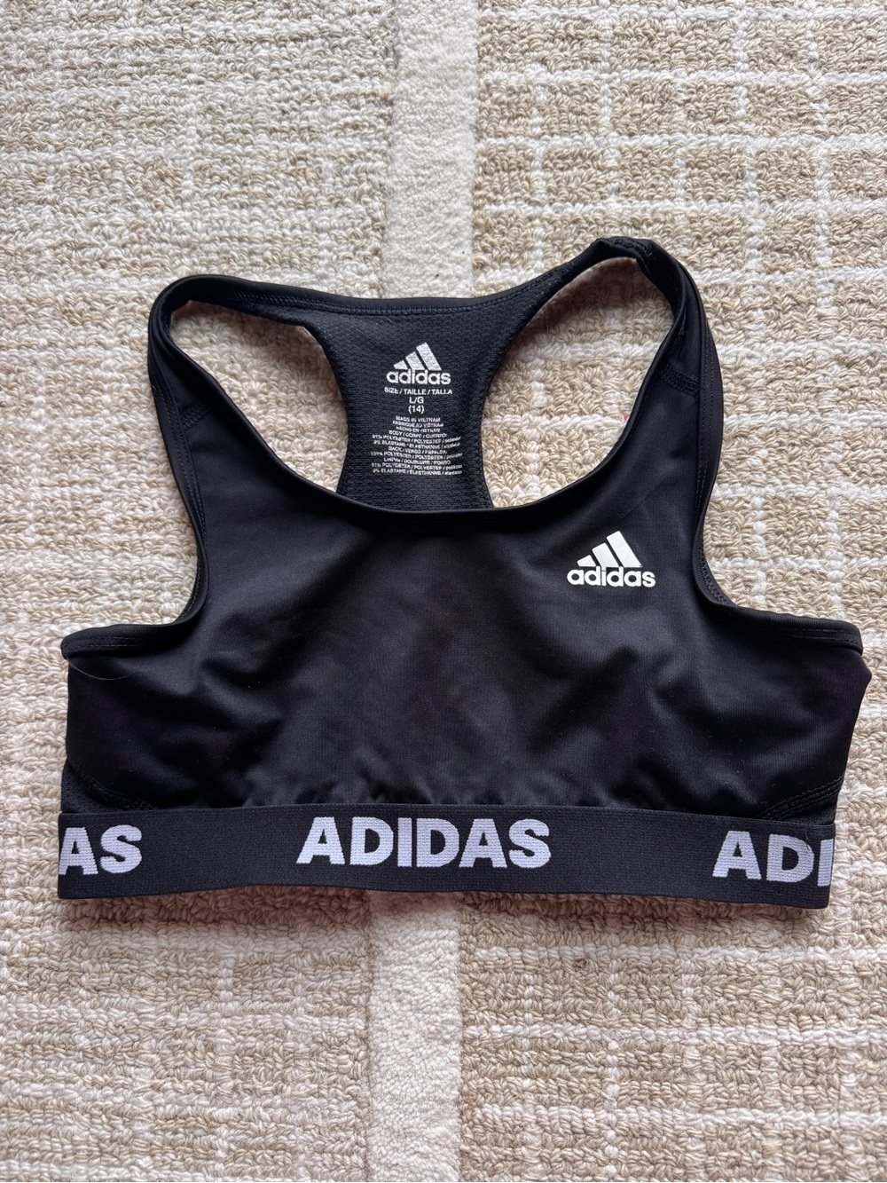 adidas Black Logo Racerback girls sports bra size large
